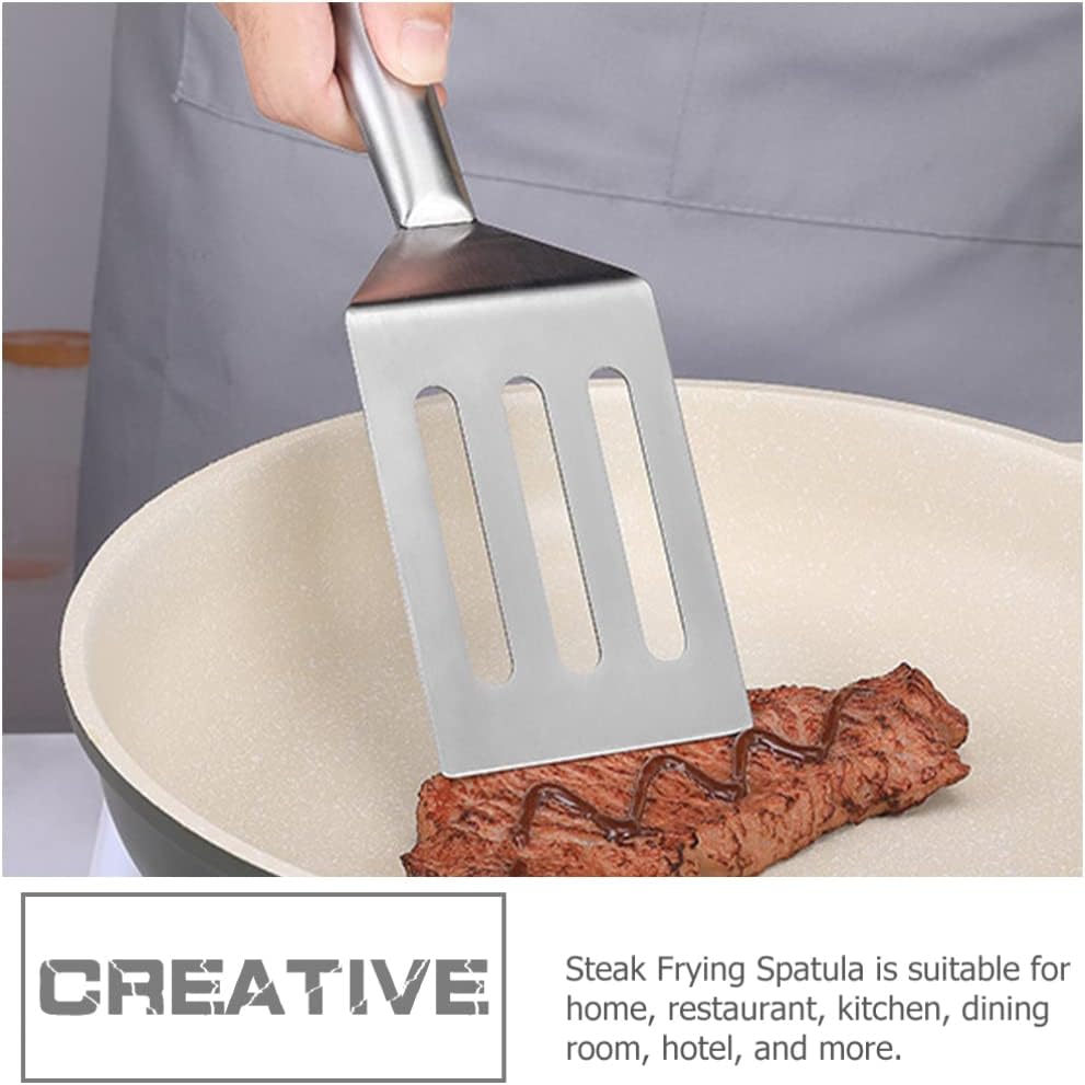 Stainless Steel Spatula Pancake Turner Metal Griddle Flipper Cooking Spatula Steak Shovel Frying Spatula Scraper for Bbq Grill Flat Top Cooking (Color : Silver 2, Size : 26.8X7.5X3CM)