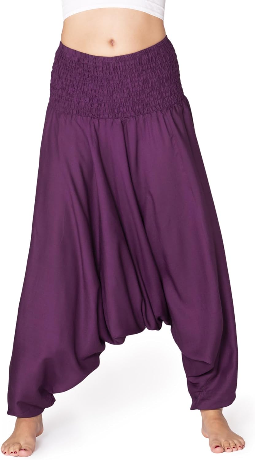 PANASIAM Aladdin Broek Unicolor I Unisex model - 100% natuurlijke viscose - aangenaam zacht & licht I hoogwaardige elastische tailleband - voor een blijvend comfortabele pasvorm I harembroek, Beige, L