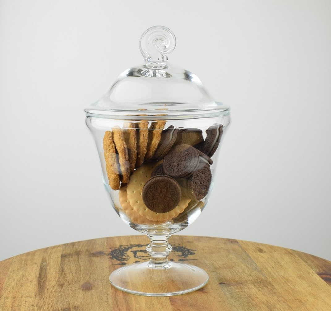 Emh Handmade Footed Glass Jar Cookie Sweet Bonbon With Lid H:29 Cm