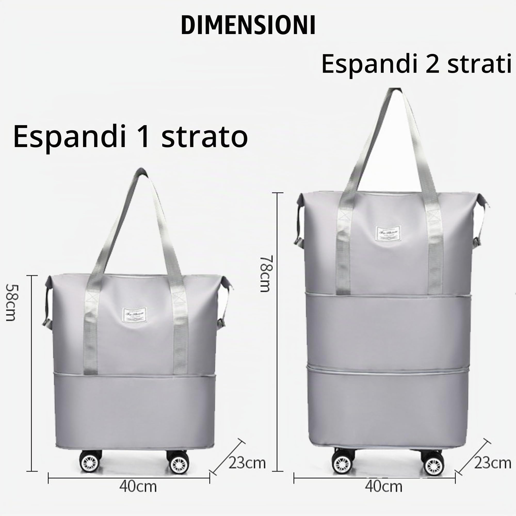 Borsa da Viaggio con Ruote, Borsone Pieghevole Espandibile con Ruote Rimovibili, Impermeabile Grande Capacità Bagaglio a Mano Espandibile, Borsa da Weekend da Donna Bagaglio a Mano da Viaggio