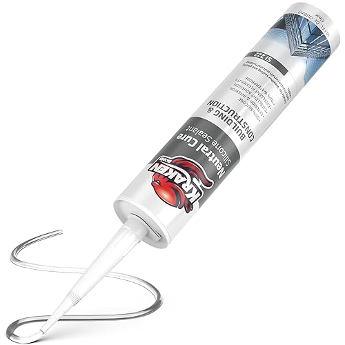 Kraken Bond Sellador de silicona transparente de curado neutro, (1 x 10.1 onzas líquidas), sellador impermeable con bajo contenido de compuestos