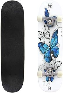Composition of Blue Butterflies Morpho and White Butterflies on White Outdoor Skateboard 31