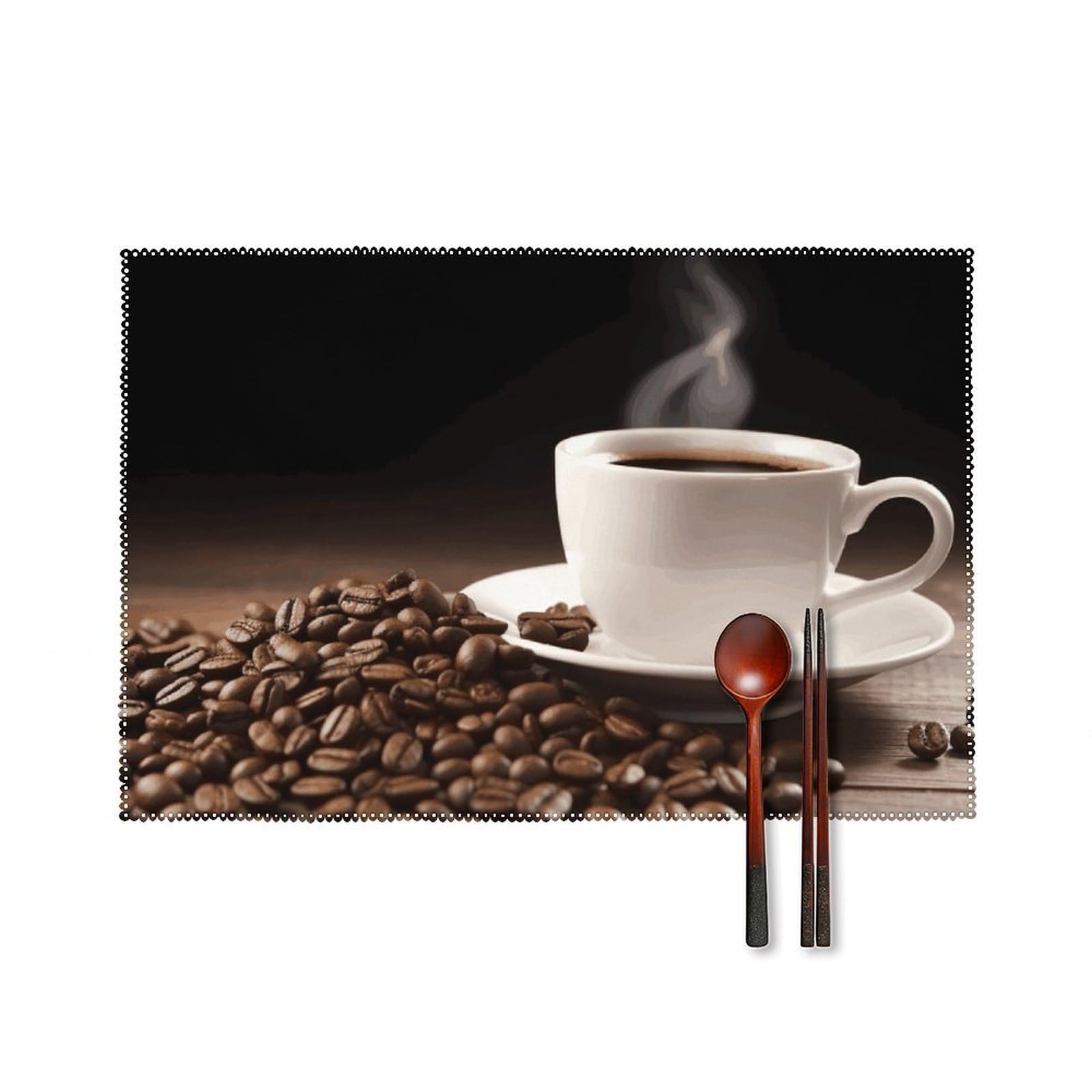 Coffee Cup and Coffee Bean Placemats Set of 6 Wipeable Table Mats for Kitchen Dining Table Heat Resistant Waterproof Modern Indoor/Outdoor Non-Slip Easy Clean Place Mats