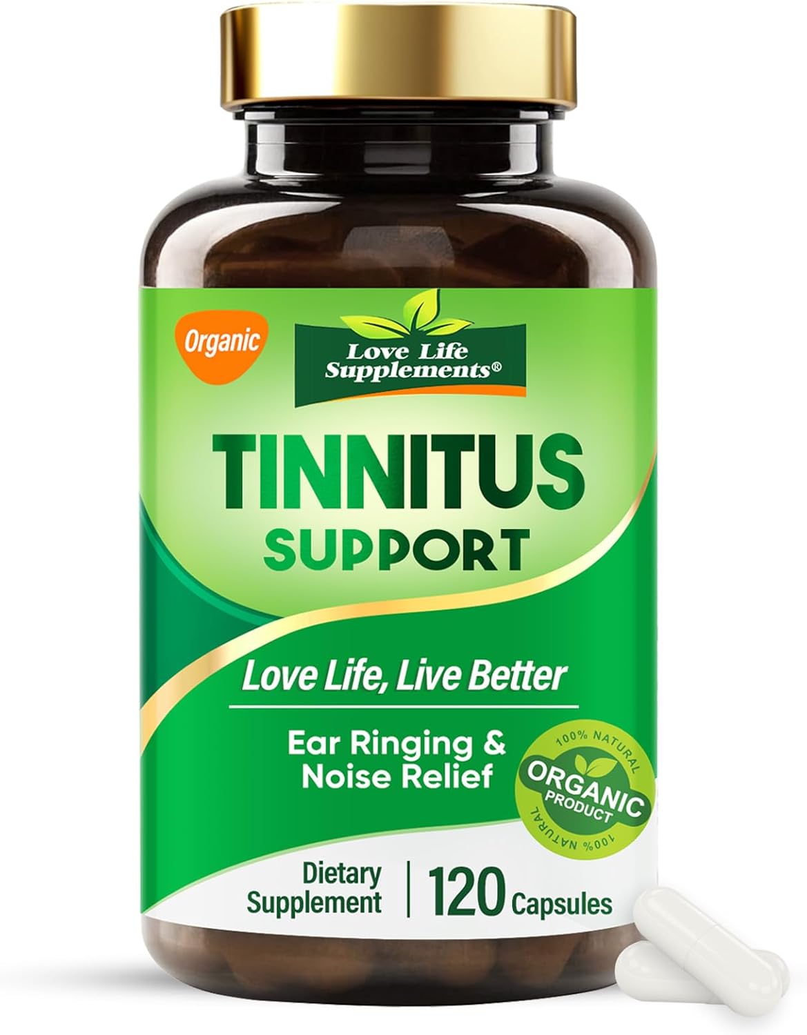 Tinnitus Relief Supplement 1200mg, Natural Tinnitus Relief for Ringing Ears, Effective Ear Ringing Support for Men & Women, Reduce Ear Noise & Improve Hearing Health, 120 Capsules, 60-Day Supply
