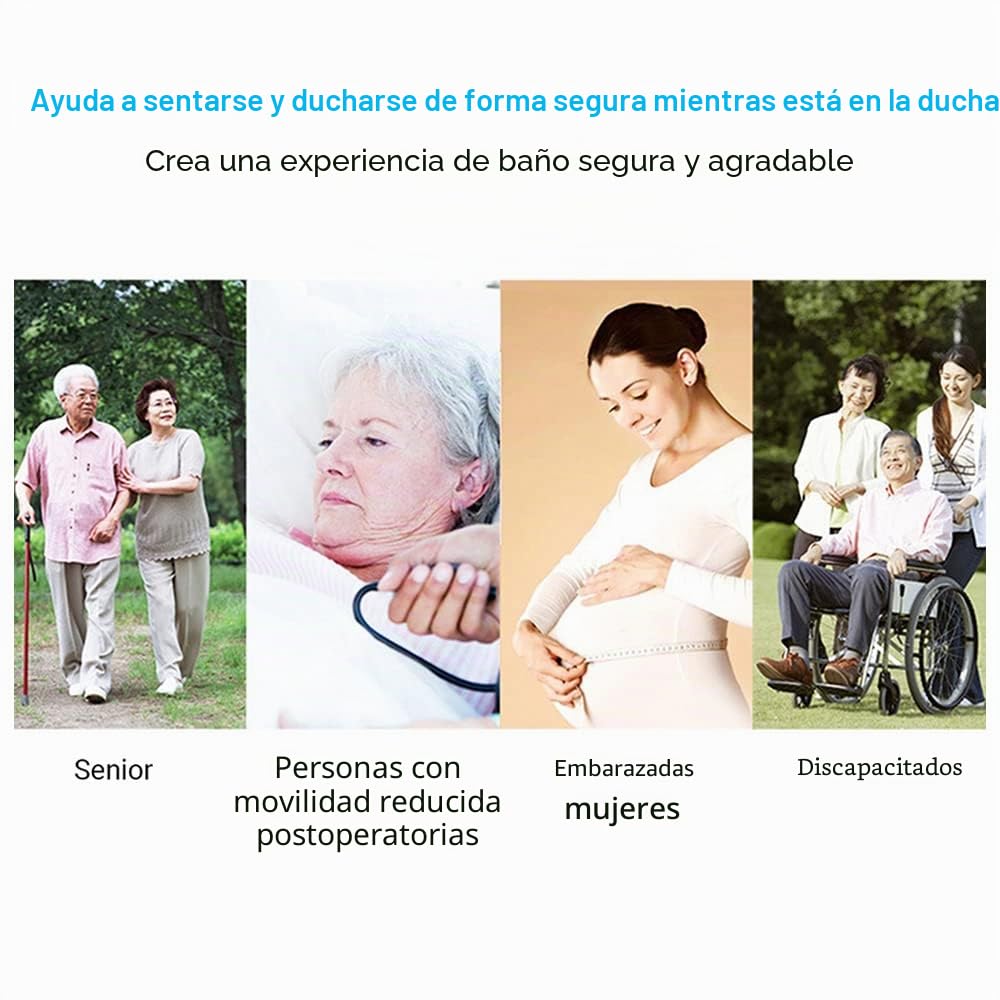 Silla de Ducha Plegable, KKnoon Taburete Baño Ducha con Pies Antideslizantes Orificios de Drenaje Ranura para Cabezal de Ducha para Personas Mayores Discapacitadas