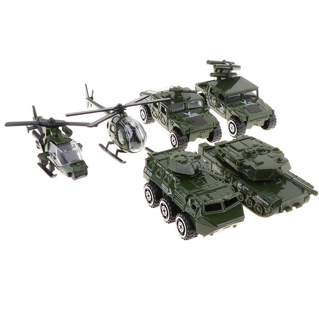 Harilla 6 Armee Fahrzeug Spielzeug Set 1:87 Diecast Legierung Militär Modellauto Spielset Hubschrauber Tankwagen für Panzerwagen