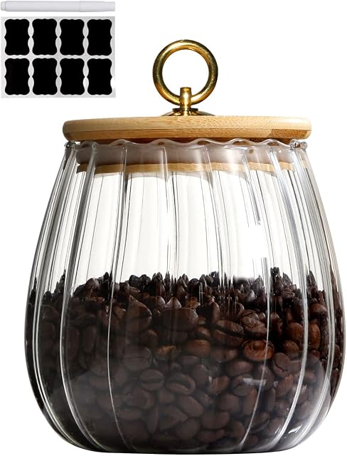 karadrova Glass Storage Jars with Wood Lid, 1x750ml 10.5x13cm, Medium Glass Jars, Bamboo Lids, Borosilicate Lightweight Storage Containers for Nuts Coffee Grains