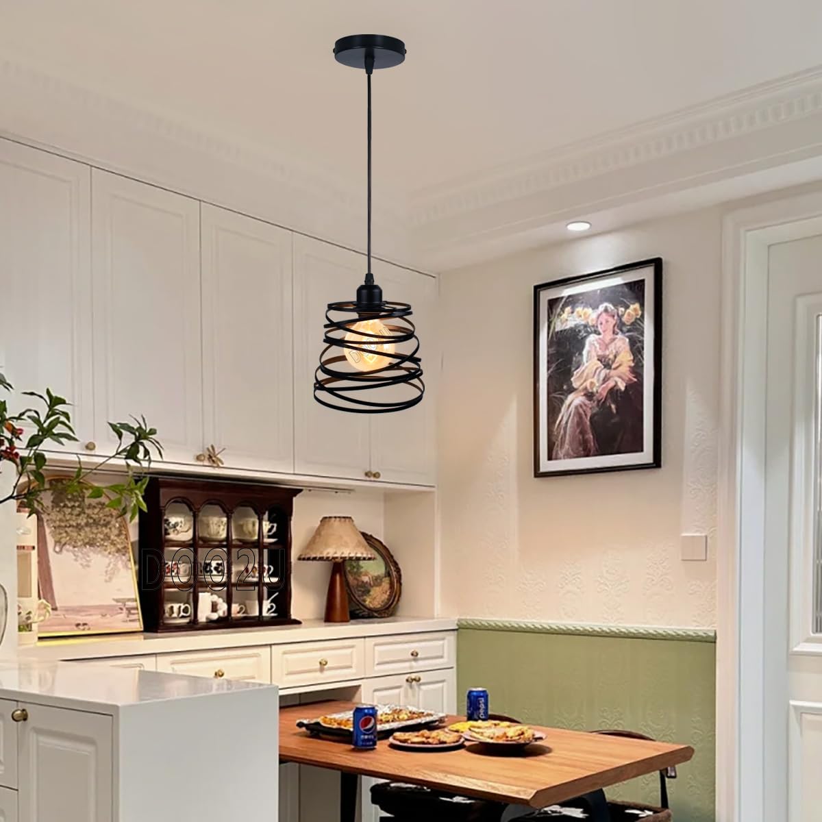 Lampadario a Sospensione E27 Retrò Industriale Lampada da Soffitto Moderna Ø20cm Paralume in Metallo Forma a Molla Illuminazione Interna per Cucina Salotto Camera da Letto