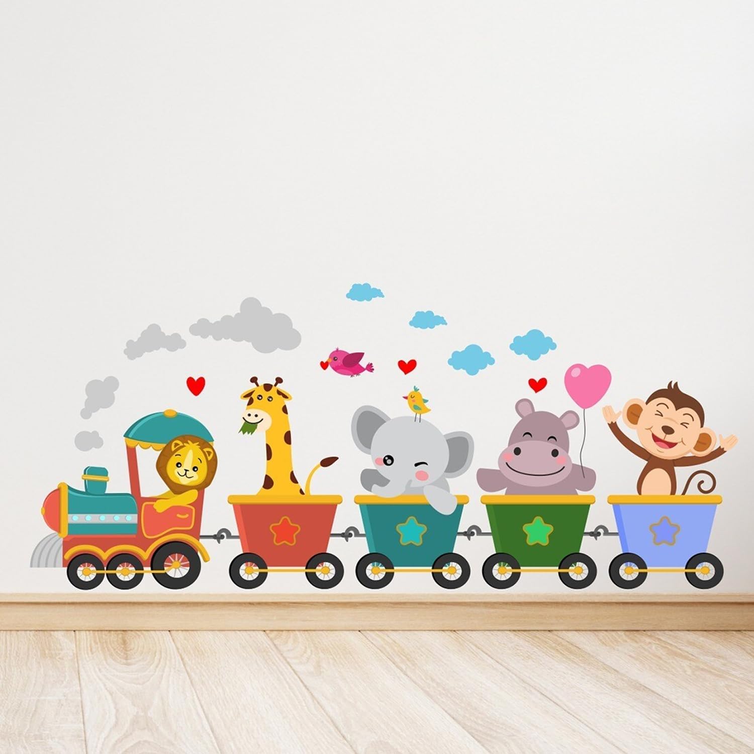 PrettyKrafts Jungle Animal Train Self-Adhesive Vinyl Wall Sticker for Wall Decoration (91 X 40 X 0.2 CM)