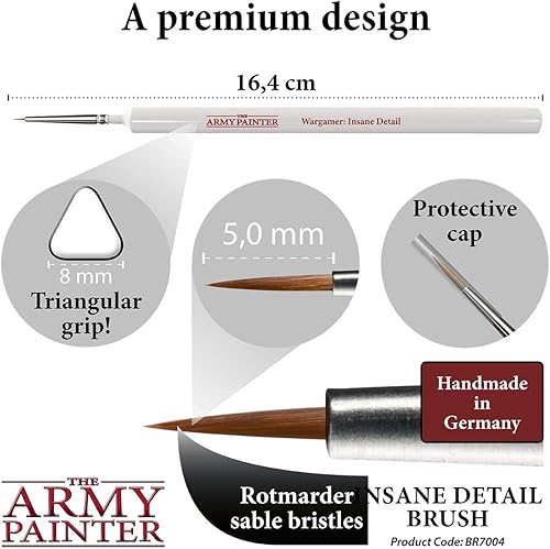 Miniatura 3 de The Army Painter Wargamer Detalle loco - Cepillo Wargamer con pelo de sable Rotmarder - Pincel de detalle fino para Wargames juego de rol y pintura