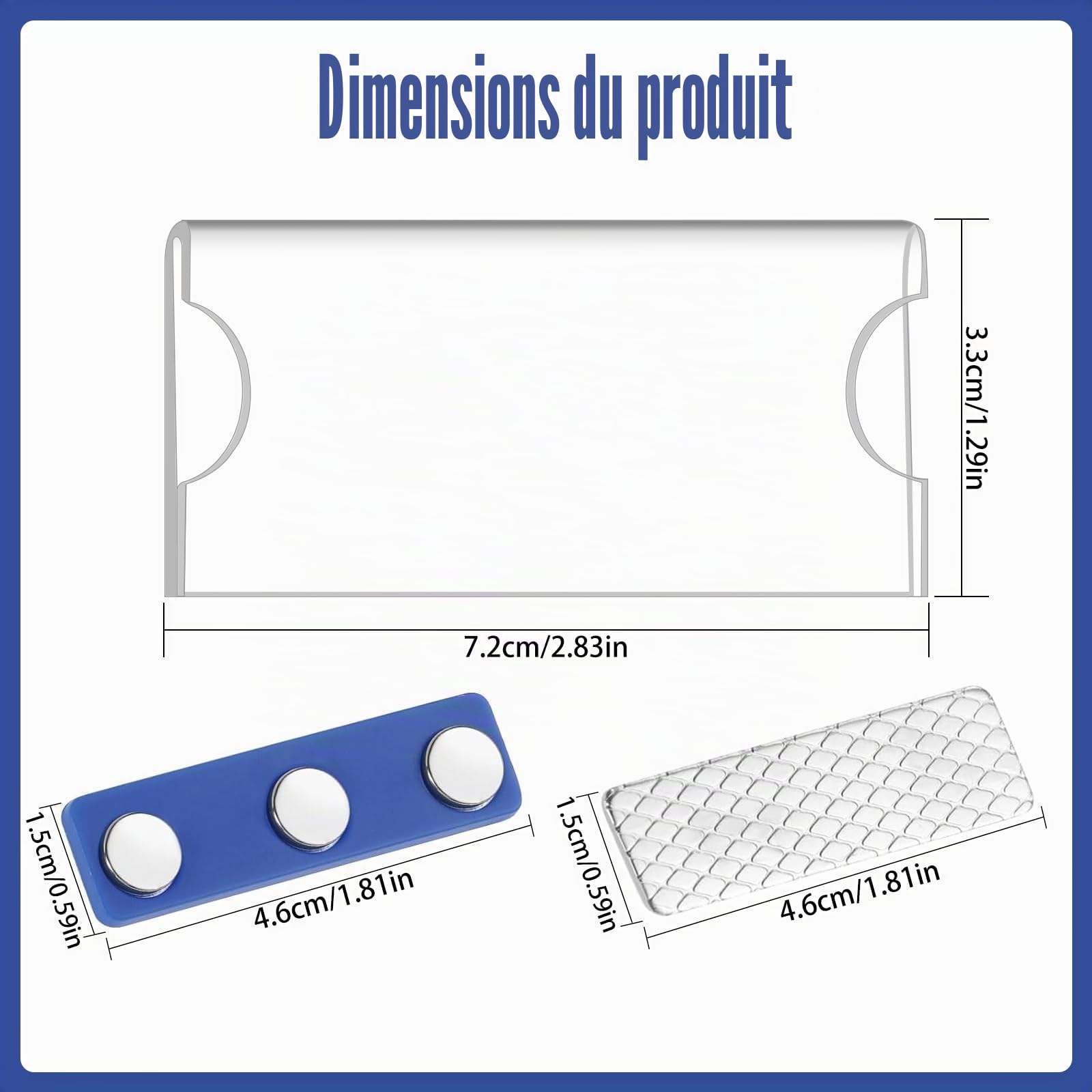 20 badges nominatifs magnétiques, 75 x 30 mm - Badges magnétiques pour vêtements - Porte-badge avec aimant à 3 points pour vêtements et porte-cartes
