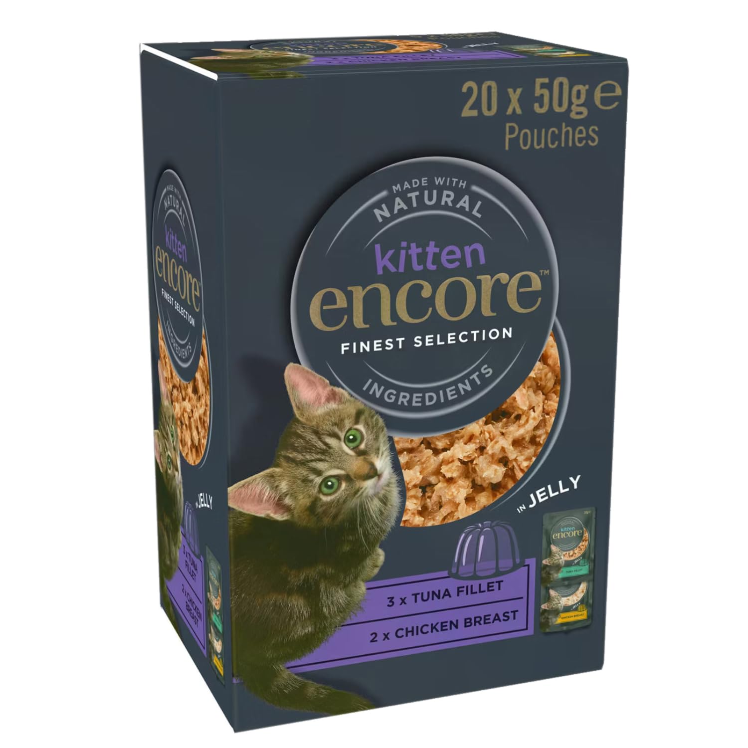 20 x 50g Encore 100% Natural Cat Pouch Kitten Finest Selection in Jelly