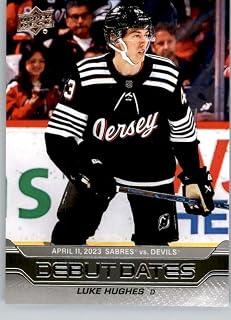 2023-24 Upper Deck Debut Dates #DD-25 Luke Hughes New Jersey Devils Official NHL Hockey Card in Raw (NM or Better) Condition