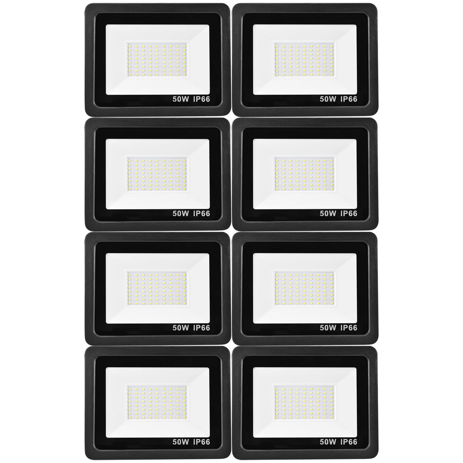 TTiiLoe 8 Pack 50W LED Floodlights for Outdoor, 6500K Cold White LED Security Lights IP66 Waterproof Exterior Flood Lighting, 3500Lm Garden LED Wall Light for Yard Patio Parking Lot Street Porch