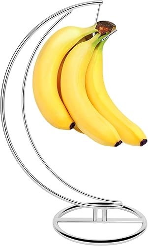 Miniatura 10 de Soporte para plátano, soporte estable de metal independiente con gancho, forma de luna, moderno almacenamiento de frutas para encimera de cocina