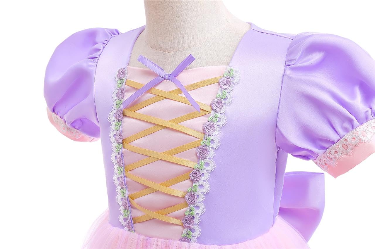 Lito Angels Disfraz Vestido de Princesa Princesa de pelo largo Carnaval Fiesta de Cumpleaños para Niña Pequeña, Morado