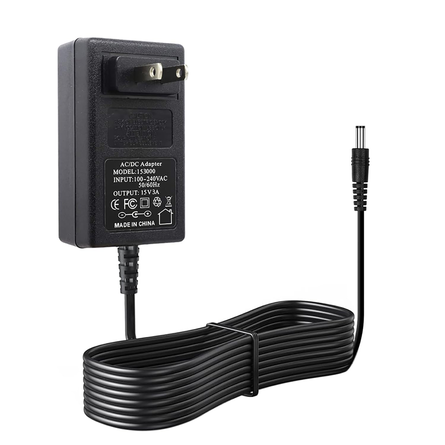 15V 3A 6FT Power Supply Adapter Charger Cable (Input AC 100V-240V, Output DC 15 Volt 3 Amp 45 Watt) Adapter Transformer Converter DC 5.5mm x 2.1mm & 2.5mm