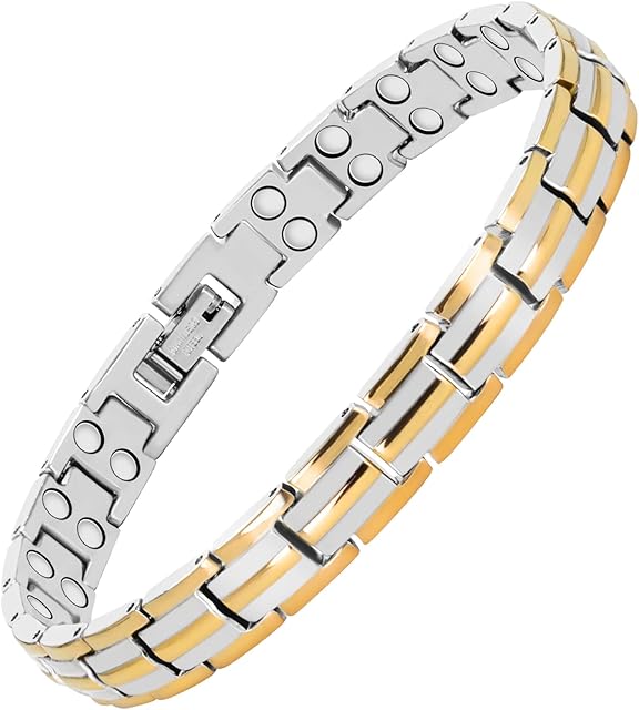 Jeracol Lymphatic Detox Brazaletes Titanium Steel Magnetic Bracelets for Women,Women's Simple Design Ultra Strength(3500 Guass Each) Magnetic Bracelet,Adjustable Size with Sizing Tool in Gift Box.