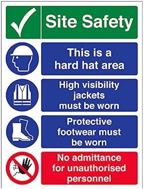 VSafety Multi Hazard Site Safety No Admittance Warning Sign - Portrait - 300mm x 400mm - 1mm Rigid Plastic