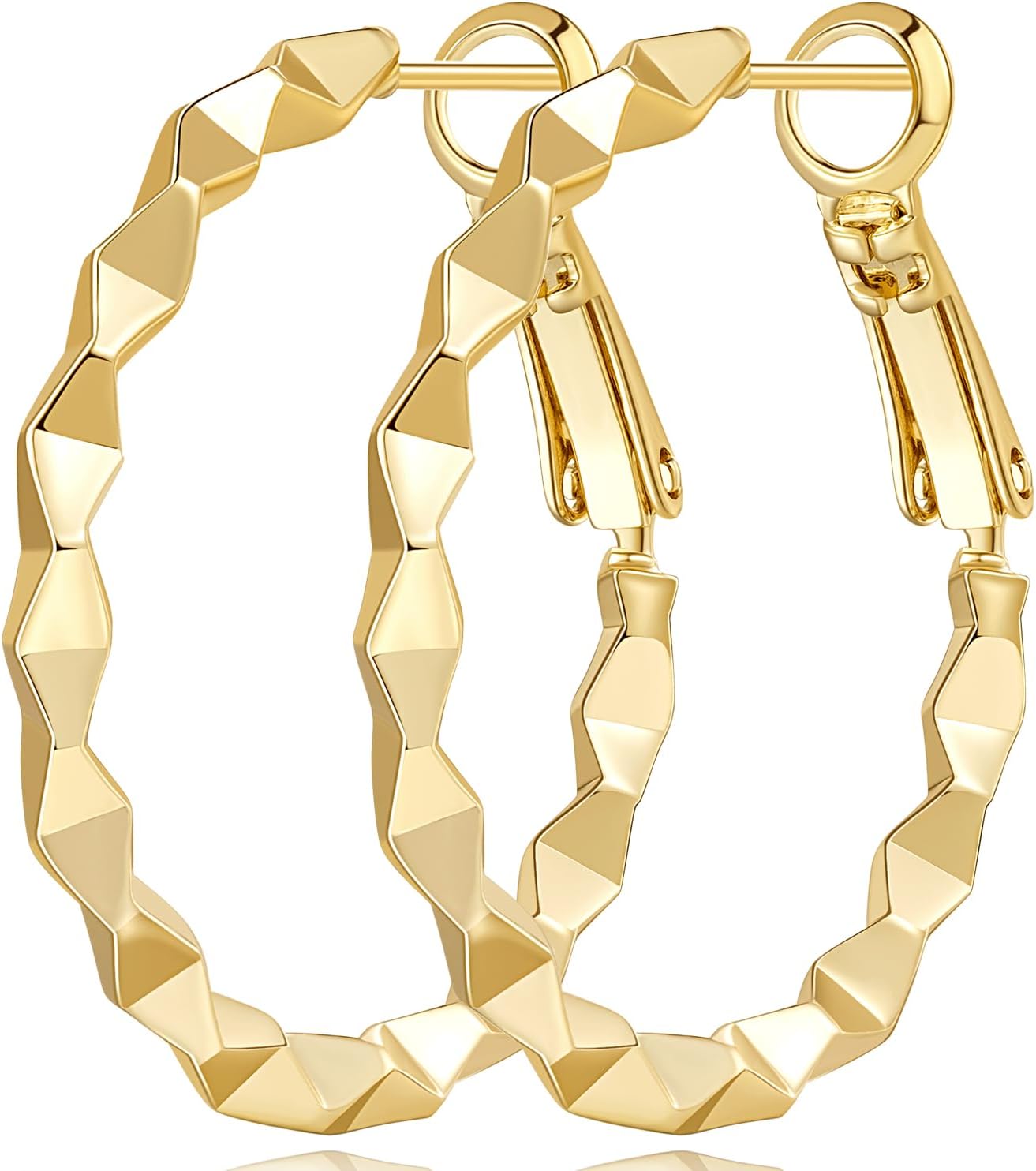 14K Gold Hoop Earrings for Women Gold Earrings Hoops 3D Geometric Fusion Womens Hoop Earring for Women 30mm