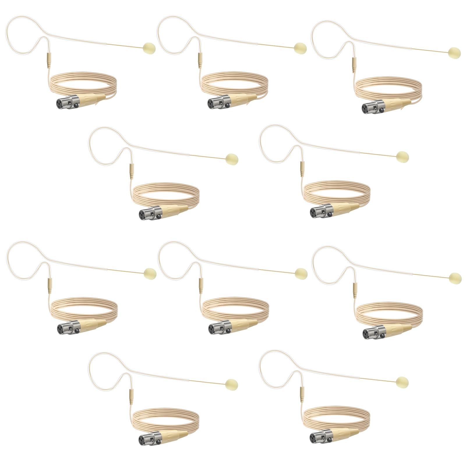 Photo 1 of 10 Pack Headset/Headworn Microphone Single Earhook Headset Microphone Mini XLR 4Pin TA4F Plug Hanging Condenser Omnidirectional Mic Compatible with Shure,1.5m Cable and Windscree