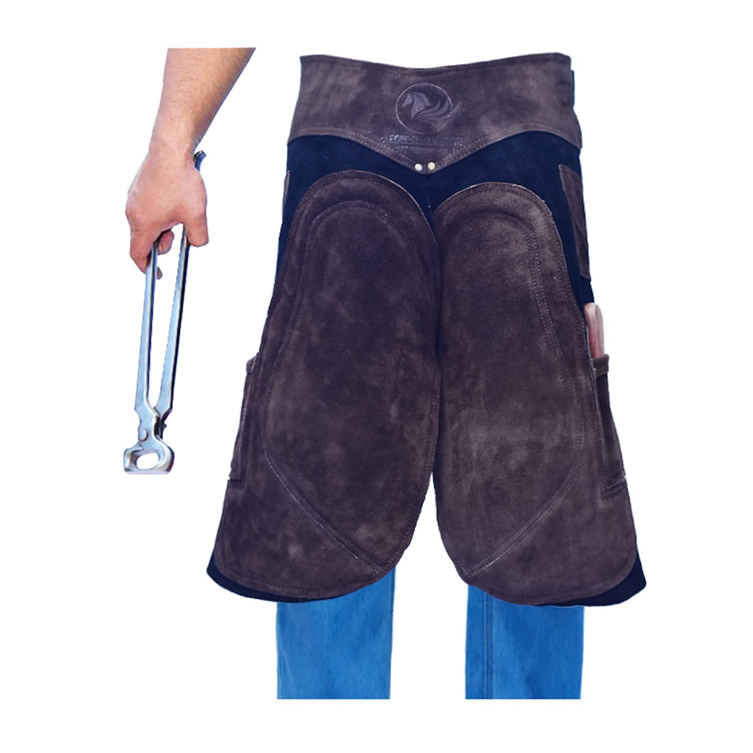 EQUESTRIAN STORE Damen-Hufschmiedschürze aus Vollnarbenleder, 59 cm. Hochwertige Hufschmiedschürze und Chaps. Pferdeputzschürze
