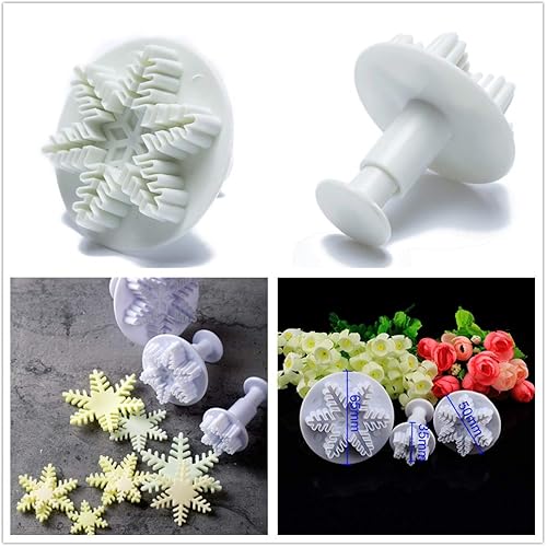 Miniatura 5 de JeVenis Juego de 4 moldes de fondant de copo de nieve, decoraciones 3D para tartas de Navidad, decoración de cupcakes de invierno para chocolate,