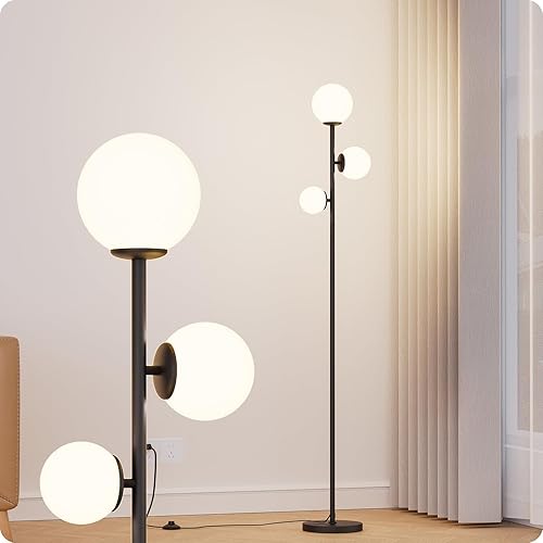 Miniatura 8 de Lámpara de pie con 3 pantallas de vidrio esmerilado, lámpara de pie para sala de estar, dormitorio, oficina con 3 bombillas LED, lámpara alta con