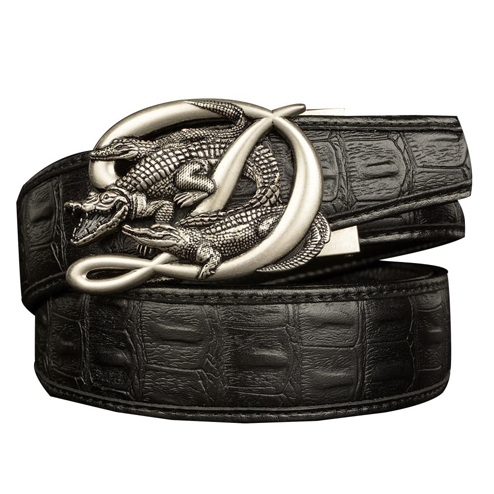 BDAYEK Men's Belt Men's Genuine Leather Ratchet Belt, Adjustable Trim Cowhide Crocodile Automatic Buckle, 120Cm 47Inch