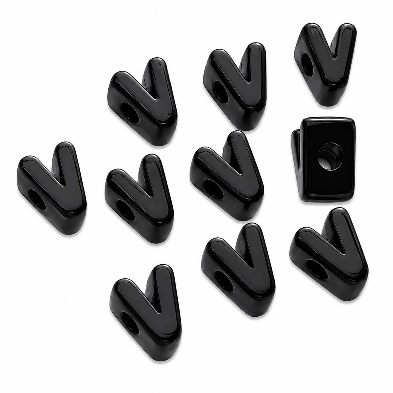 Letter Beads, 10pcs Alphabet Beads, Large Acrylic Letter Beads with 6mm Holes for Bracelet Making, Jewellery, Keyrings and Craft Projects (Black, Letter V)