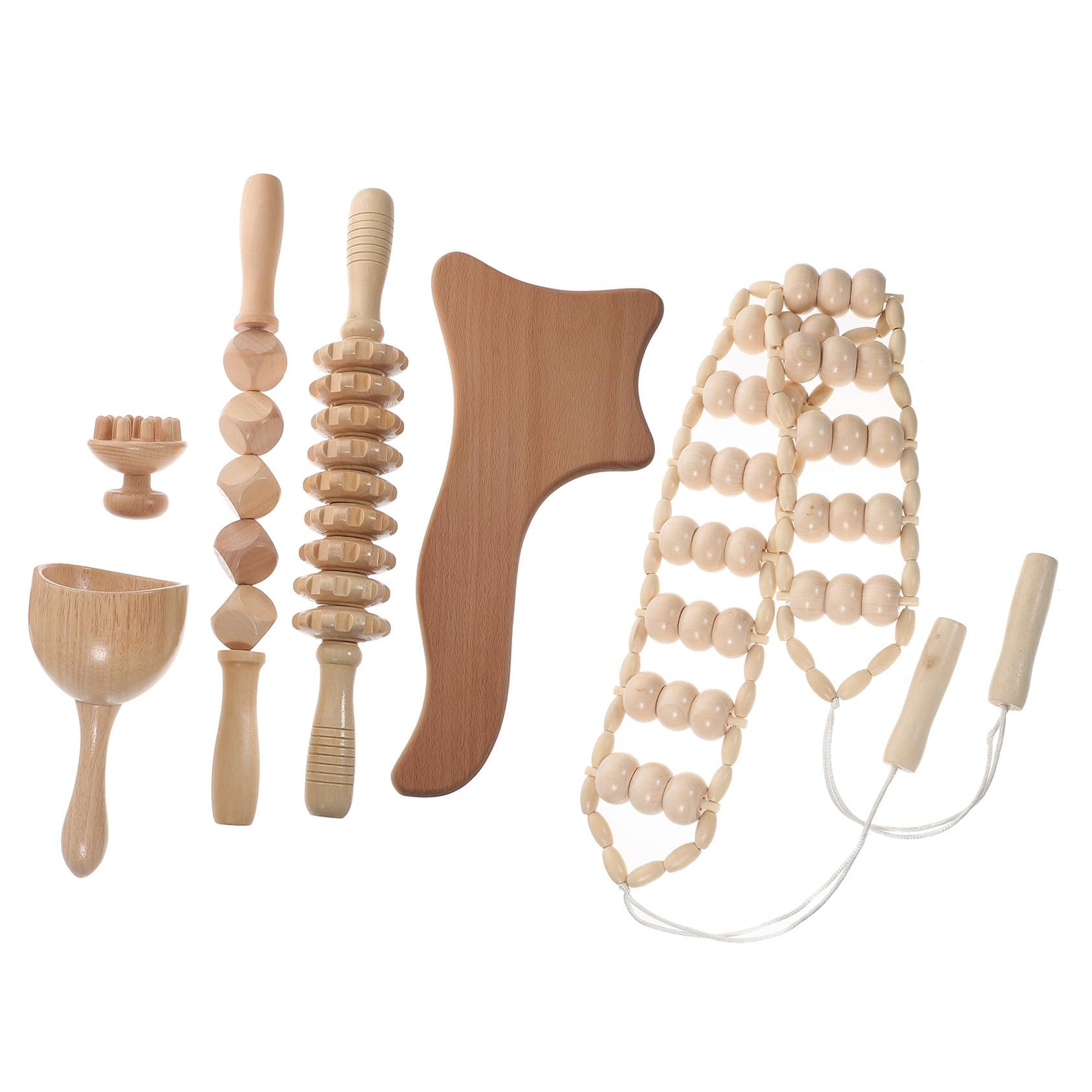 Herramientas de Masaje de Madera 6 Piezas para Modelar el Cuerpo Rodillo y Tazas de Masaje Terapéutico Kit Portátil para Aliviar Fatiga y Promover Circulación
