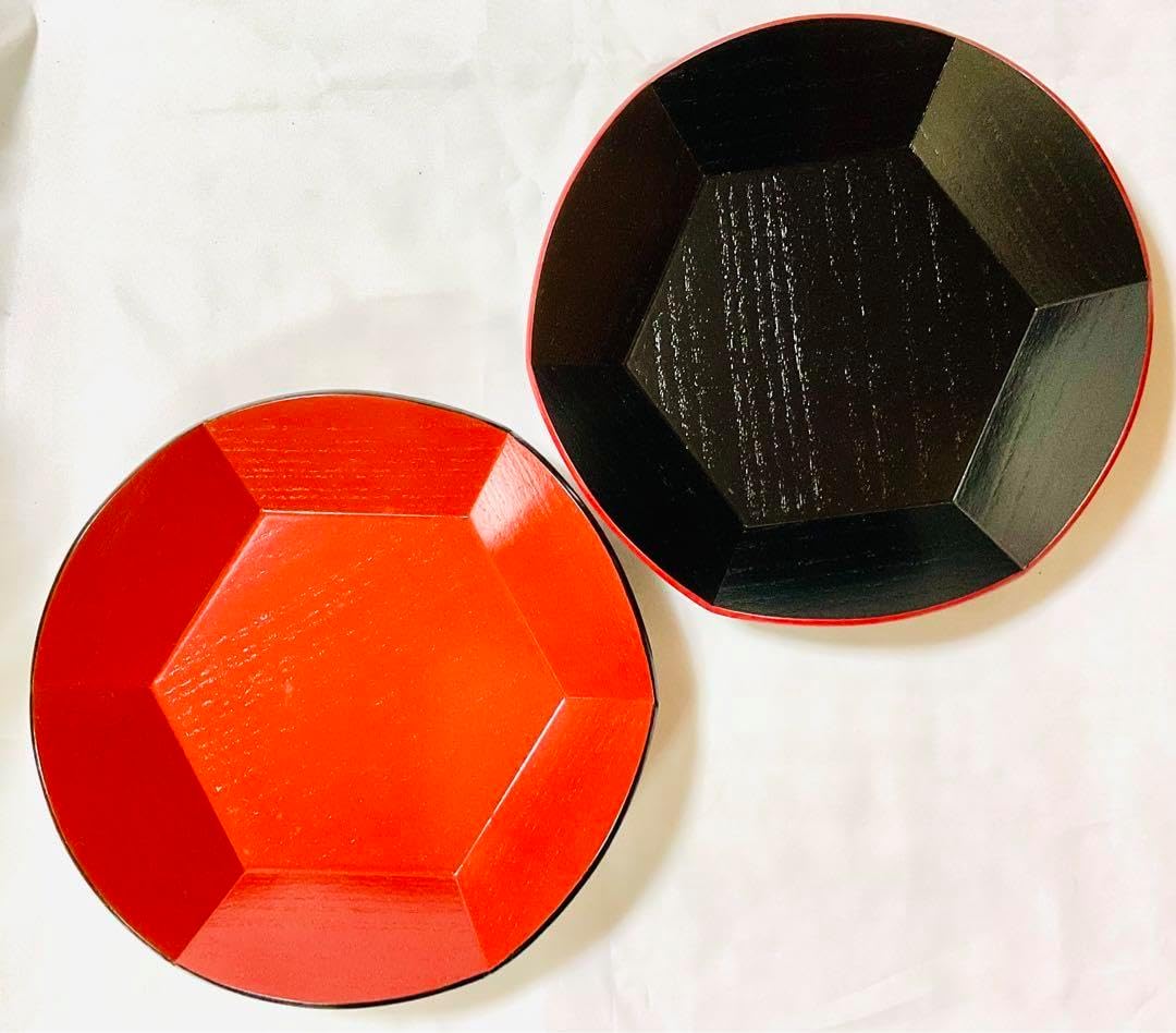 象彦 京漆器 六角 菓子器 赤黒 二枚組 京塗 象彦 高坏形 高足