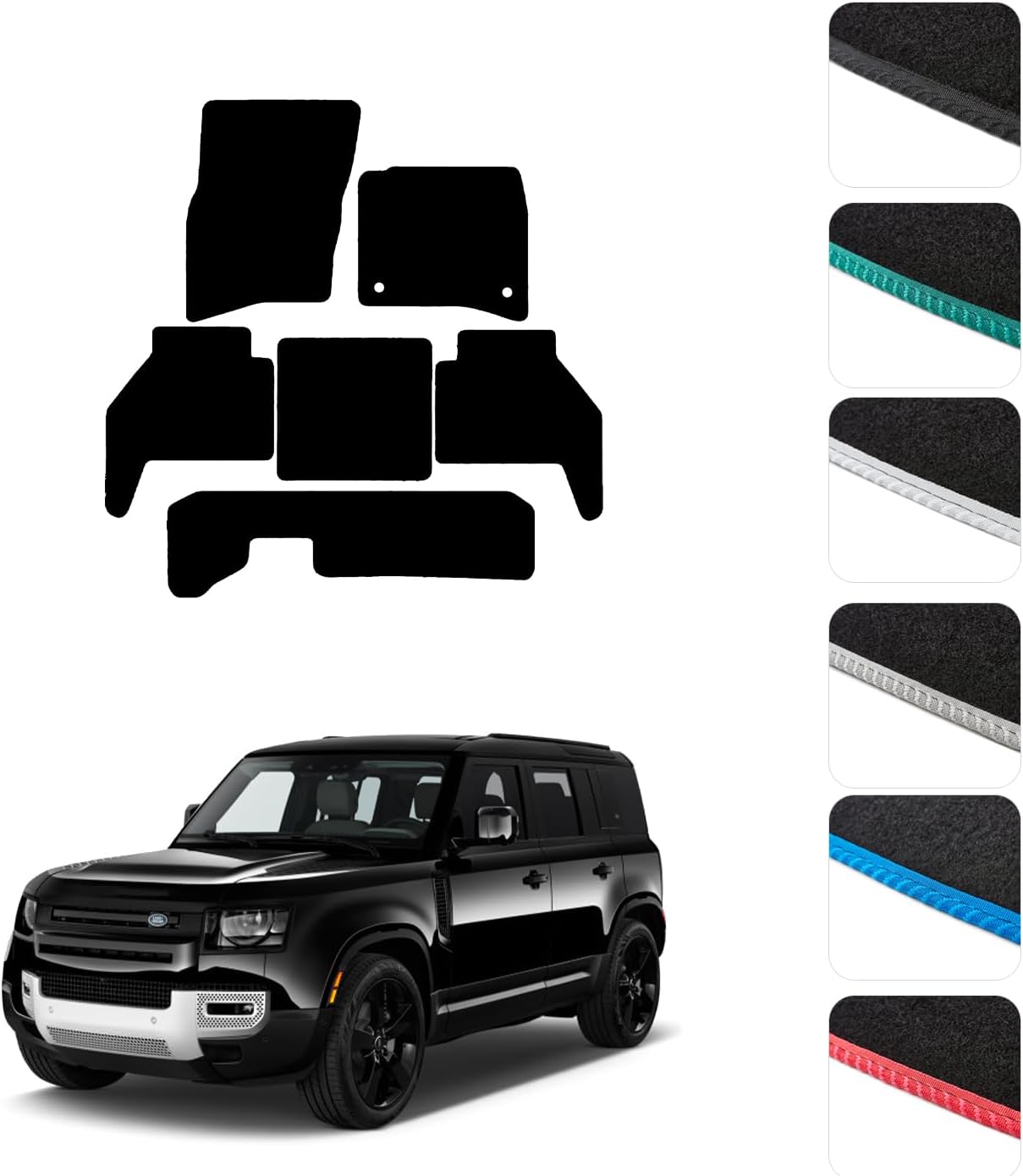 – GCM - Car Floor Mats for Land Rover Defender 110 (7 seat) 2020 To Present Full Floor Protection - Anti Slip & Fit Car Mat with Clips Easy to Clean Car Carpet for All-Weather- Black Edging, Carpet