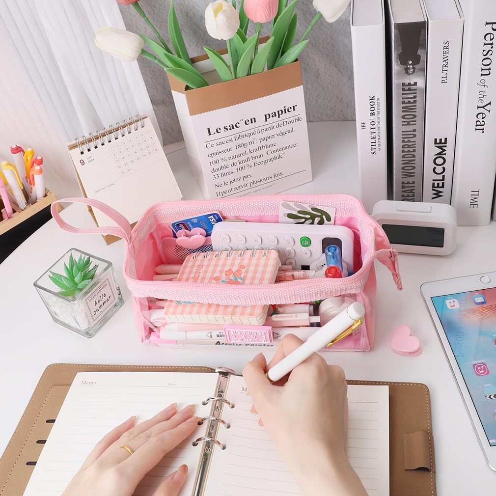 iSuperb Large Capacity Pencil Case Big Capacity Pen Case Simple Organizer Bag for Adults (PINK)
