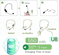 Vista 7 de WinBridge Amplificador de voz con dos micrófonos inalámbricos para auriculares, sistema PA portátil de 25 W, altavoz Bluetooth y micrófono