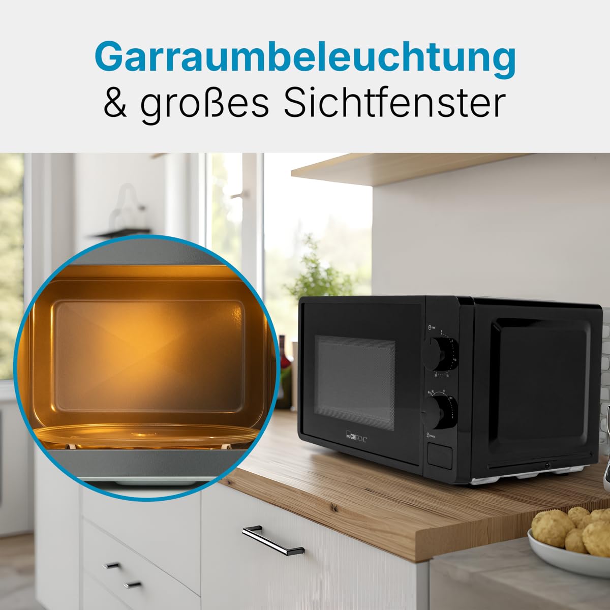 Clatronic® Mikrowelle | 700 Watt | 6 Stufen | 20 Liter Garraum | 360° Drehteller | Timer mit Endsignal | Microwelle | Microwellengerät | MW 791 schwarz
