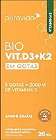 Vitamina D3+K2 Liquida de 20 ml Sabor Natural de Limão-Pura Vida