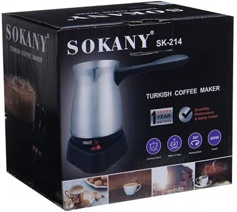 كنكة قهوة تركي كهربائية استانلس ستيل من سوكاني SK-214، سعة 500ml