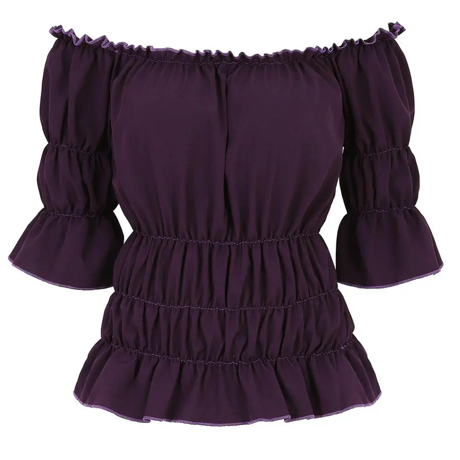 Damen Renaissance-Bluse, schulterfrei, Kurze Ärmel, schmale Passform, mittelalterliche Mode, Piratenbluse, Hemd, Cosplay-Kostüm, Übergröße, Marineblau, S