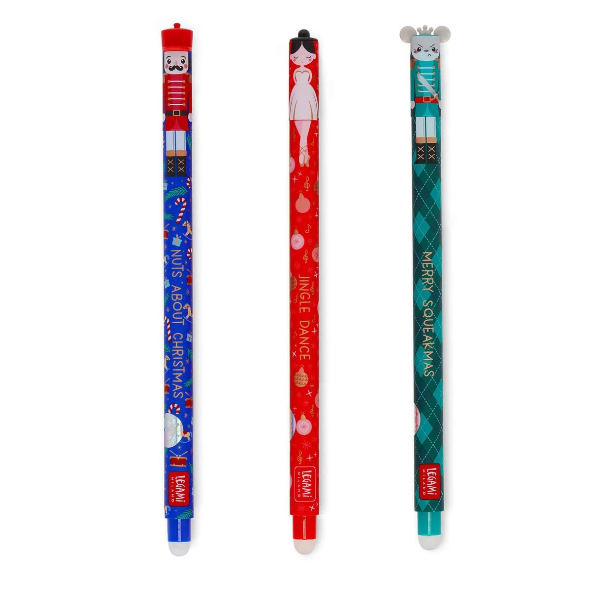 LEGAMI Erasable Pen Kit de Noël édition de Noël Winter The Nutcracker Lot de 3 stylos gel effaçables Casse-noisette, ballerine et roi souris