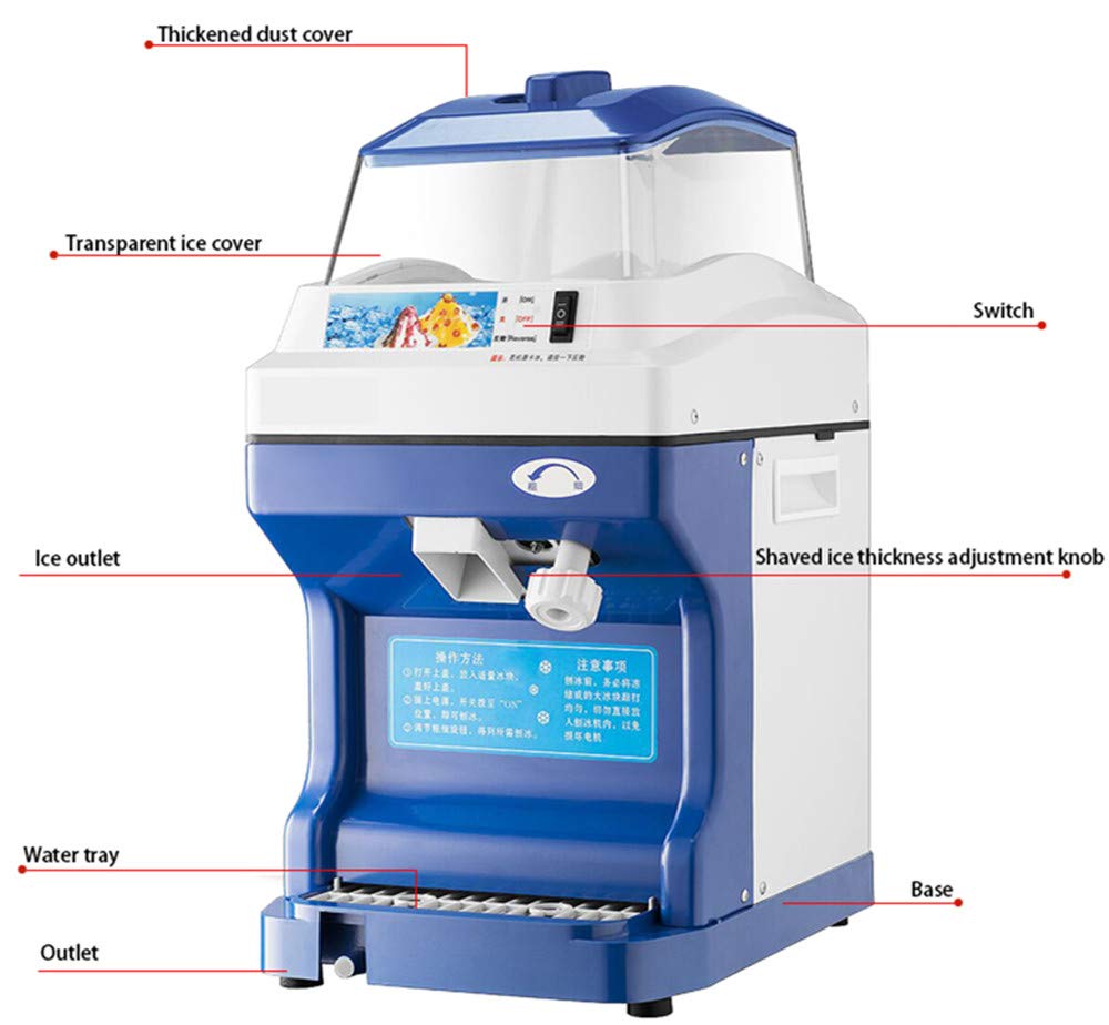 NEWTRY Commercial Ice Shaver 441LB/H High Quality Snow Cone Maker Thickness Adjustable Ice Shaving Machine 300W Automatic Shaved Ice Crusher (220V)