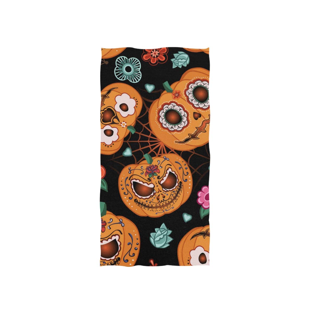linomo Hand Towel Halloween Pumpkin Flower Spiderweb Towel Cotton Face Towel Dish Towel for Kids Girls Boys Adult