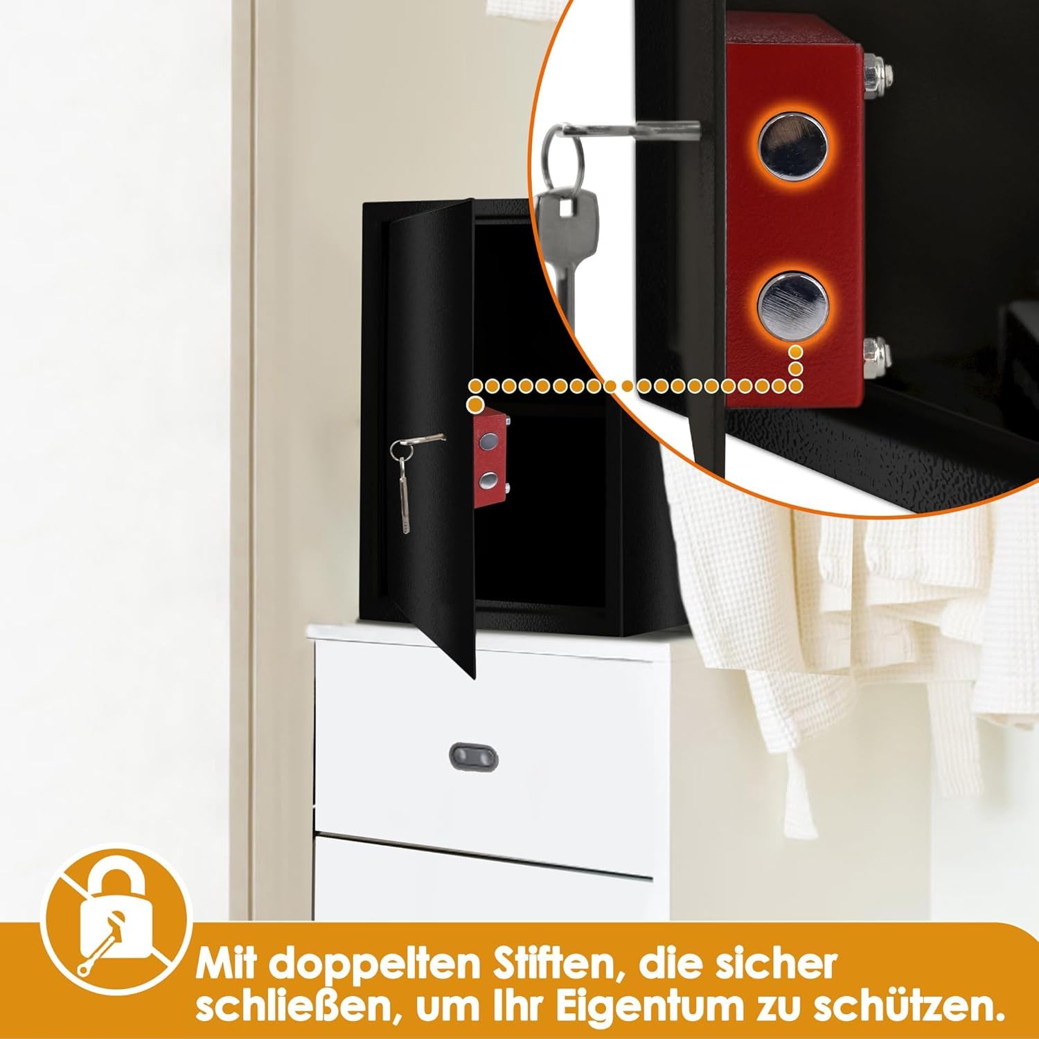 Tresor Safe Caja fuerte para muebles, caja fuerte para el suelo, caja fuerte de pared, XL, 35 x 50 x 31 cm, color negro | Con cerradura de doble barba, 2 llaves, incluye material de fijación