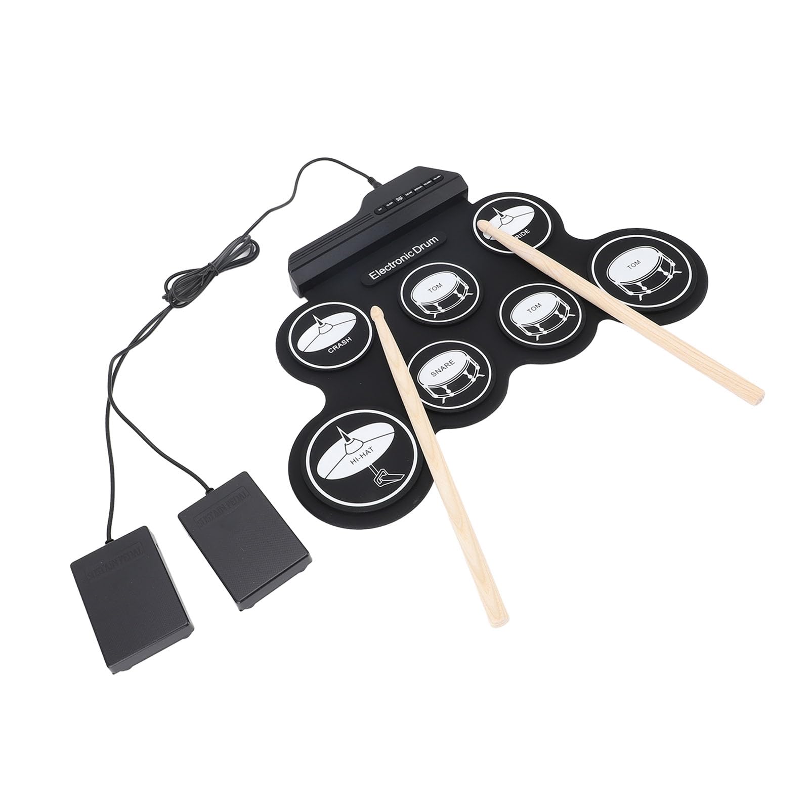 Tambor Electrónico Portátil, Almohadilla de Tambor Silicona Plegable USB con Pedal Pie y Metrónomo para Principiantes, Home Studio, Escuela, Gimnasio, Conveniente para Uso Diario, Interactivo