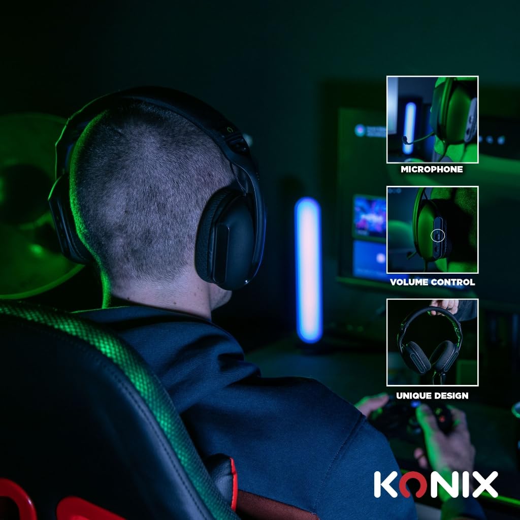Konix Cuffie da gioco con cavo Skylite ultraleggere 218 g per Xbox One e Series X|S - Altoparlanti da 40 mm - Microfono - Cavo da 1,5 m - Jack da 3,5 mm - Nero