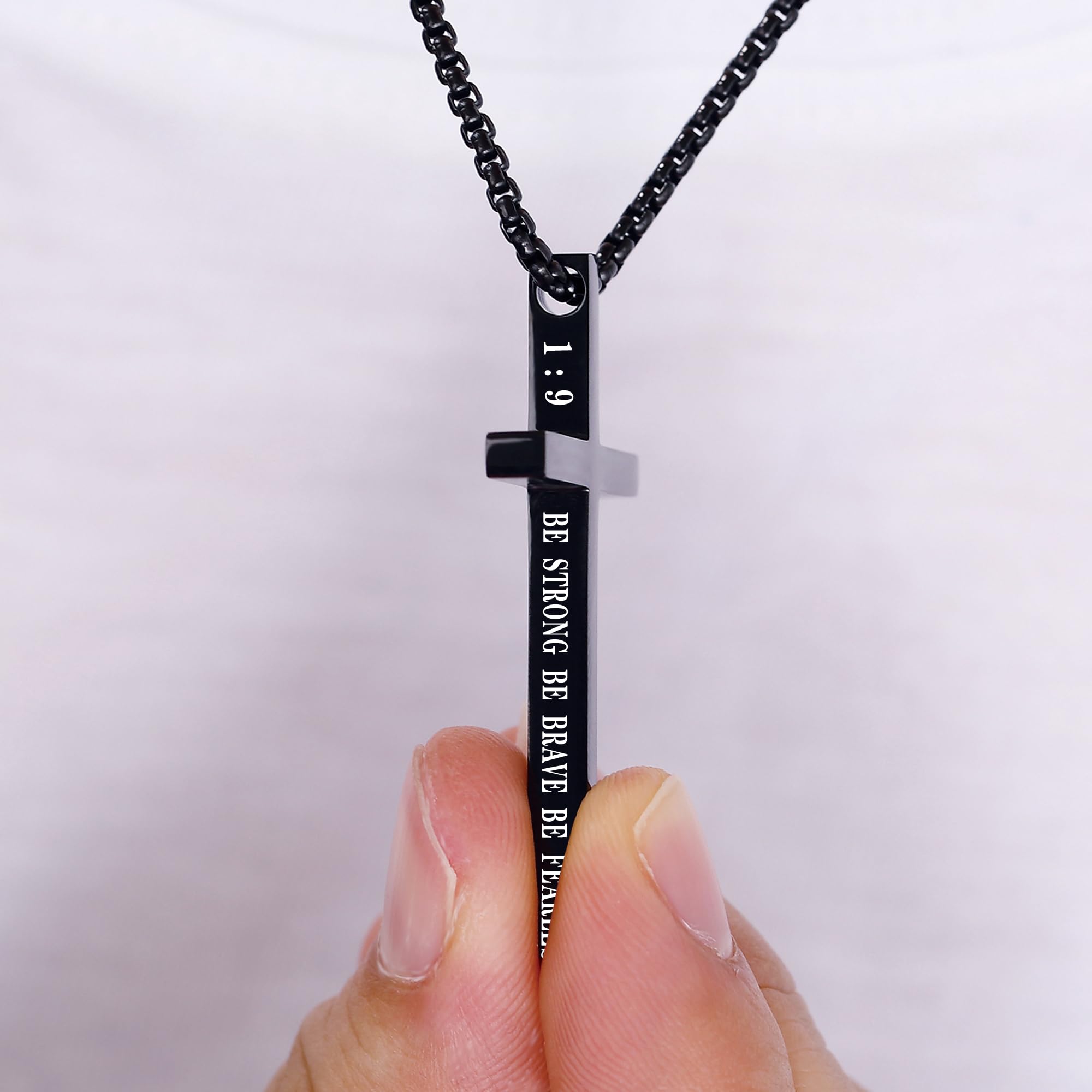 Collar de cruz para hombre, regalo de Navidad, colgante de cruz, versículo bíblico, collares de acero inoxidable, Acero inoxidable, Collar de cruz 5