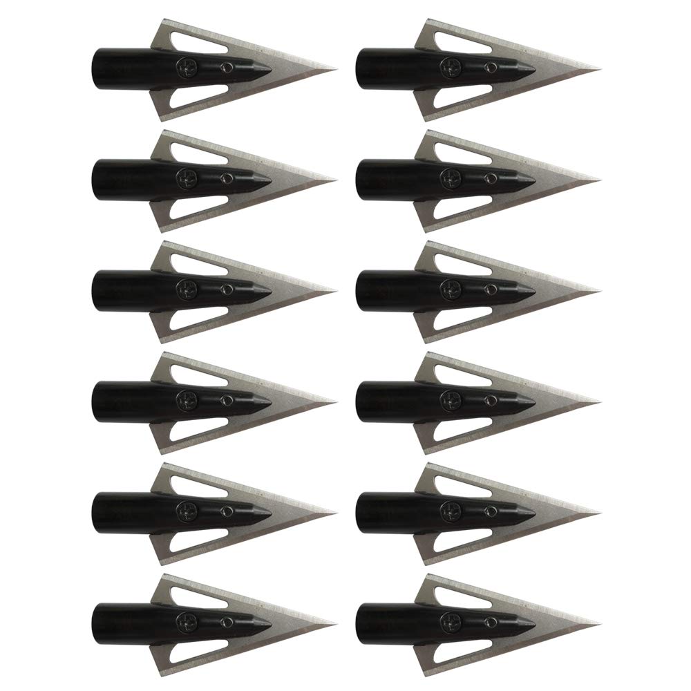 Traditional Wooden Arrow Specific Hunting Broadheads - 12pcs 135 Grain, 0.35" Inner Aperture, 1" Cutting Diameter, Ultra-Sharp 2-Blade, Easy Self-Install & Black Finish