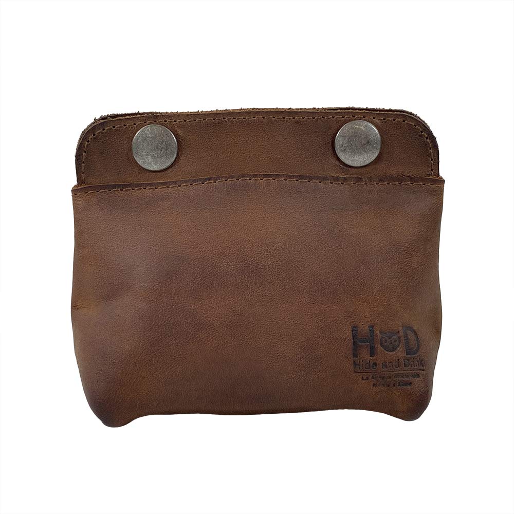 Leather Double Snap Closure Coin Purse Cash Card Holder Cord Organizer Makeup Handmade