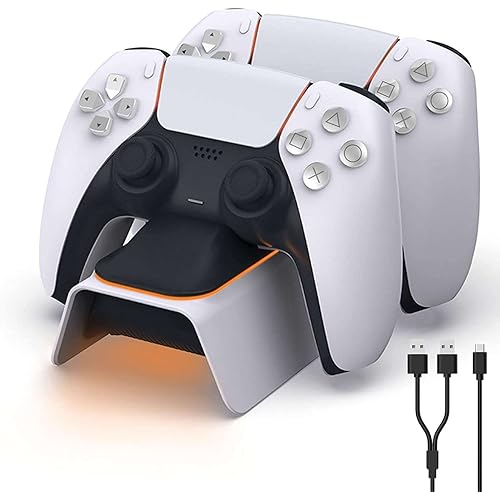 NexiGo Enhanced PS5 Controller Charger, PlayStation 5 Charging Station with LED Indicator, High Speed, Fast Charging Dock for Sony DualSense Controller, White