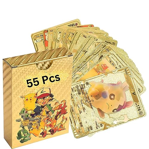 Image of VARIYA ENTERPRISE New Playing Cards | 55 Pcs Gold Foil Card | Assorted Cards TCG Deck Box | V Series Cards Vmax GX Rare Golden Cards and Common-Rare Mystery Card | Best Gift for Kids